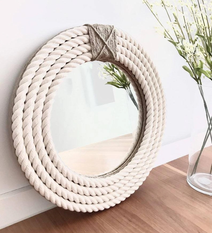 Wall Mirror Round Rustic Jute Rope Frame Hanging Loop Decor