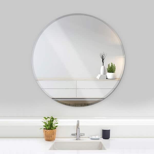 Wall Mirror Round Shape Frameless Design Beveled Edge for Small Space