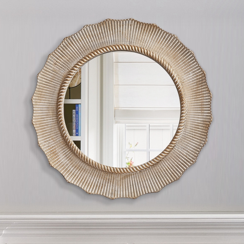 Wall Mirror: Round Thick Wood Frame Minimalist Decor