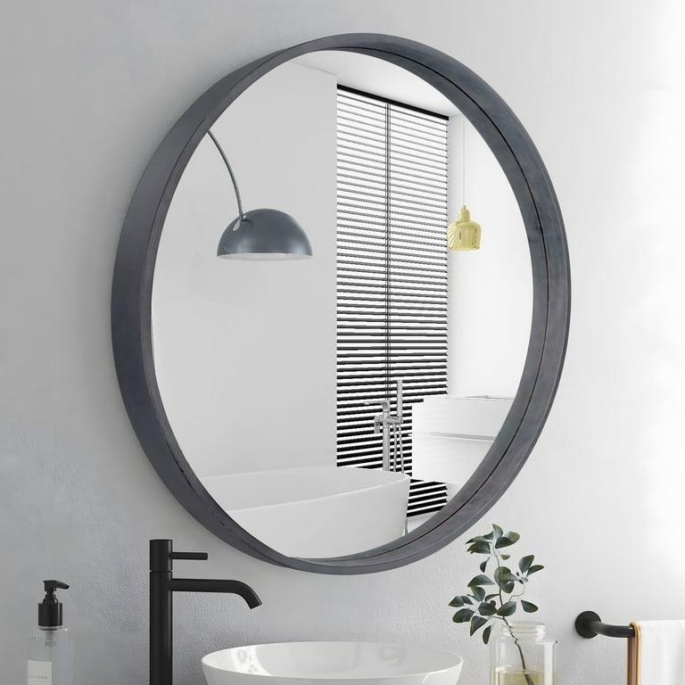 Wall Mirror, Round Wood Frame with Weathered Texture