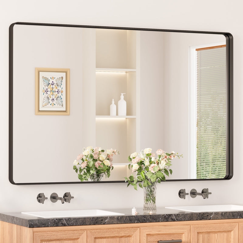 Wall Mirror Rounded Rectangle Matte Black Frame Modern Farmhouse Decor