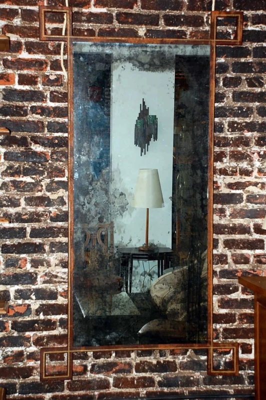 Wall Mirror, Rusted Metal Frame, French Industrial Style, Tall Windowpane