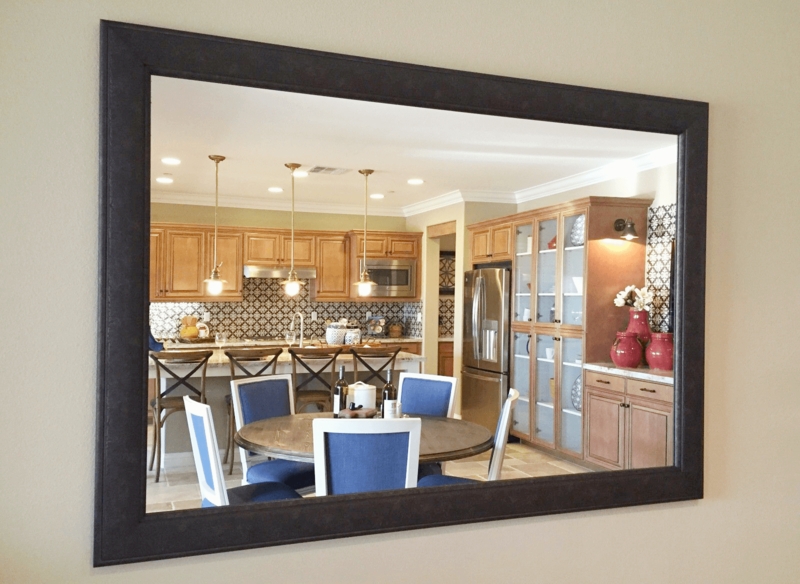 Wall Mirror Rustic Dark Charcoal Brown Wide Frame Beveled Edge