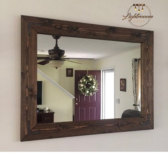 Wall Mirror Rustic Farmhouse Mitered Corner Visible Grain