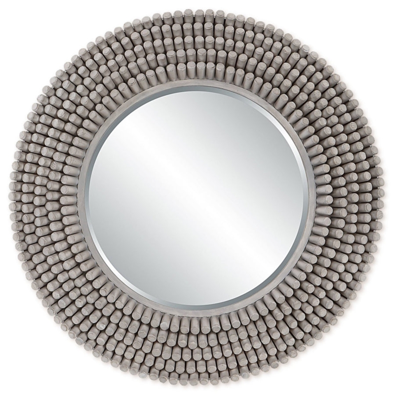 Wall Mirror, Rustic Round Driftwood Texture, Chunky Frame