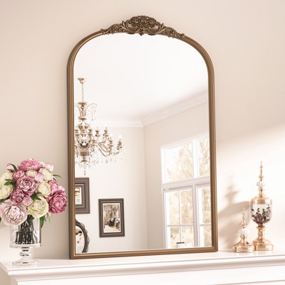 Wall Mirror: Satin Metallic Slender Frame with Distinctive Crowned Peak