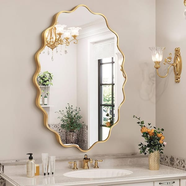 Wall Mirror Scalloped Edge Oval Glam Vanity Idea