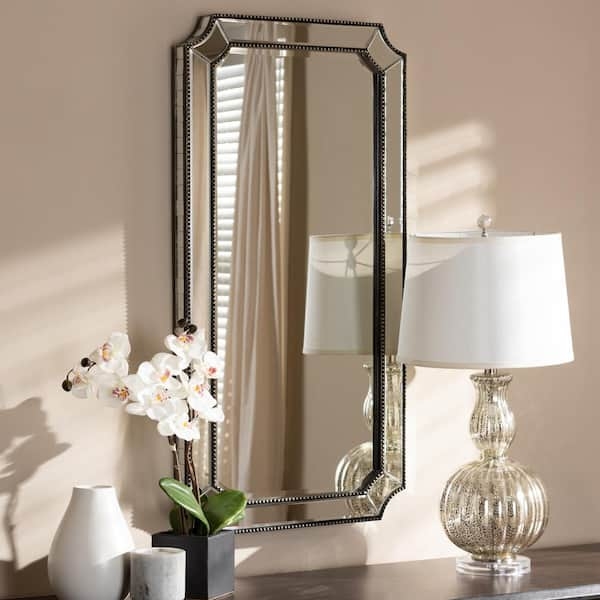 Wall Mirror Segmented Border Antique Silver Art Deco Geometric
