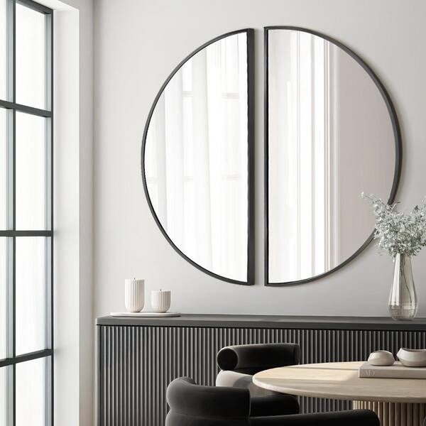 Wall Mirror Set Arch Top Thin Black Frame Side By Side