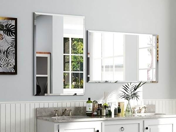 Wall Mirror Set Large Scale Frameless Beveled Edge Polished