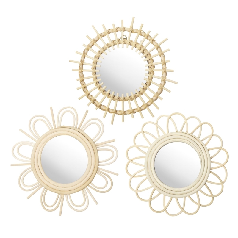 Wall Mirror Set: Natural Rattan Sunburst Coastal Trio