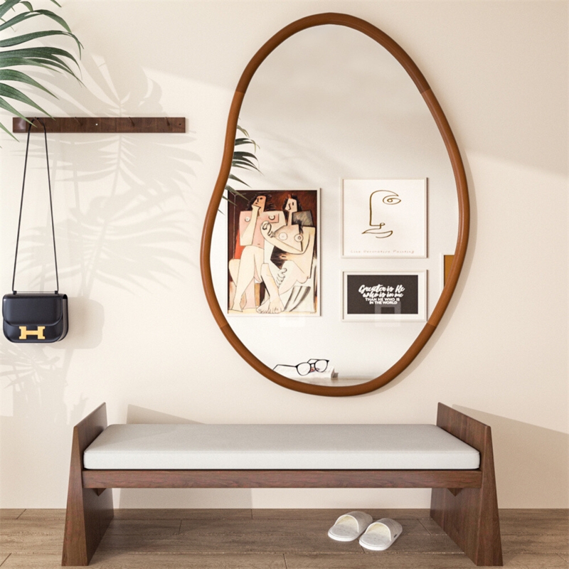Wall Mirror Set of 3 Asymmetrical Organic Wood Toned Frames