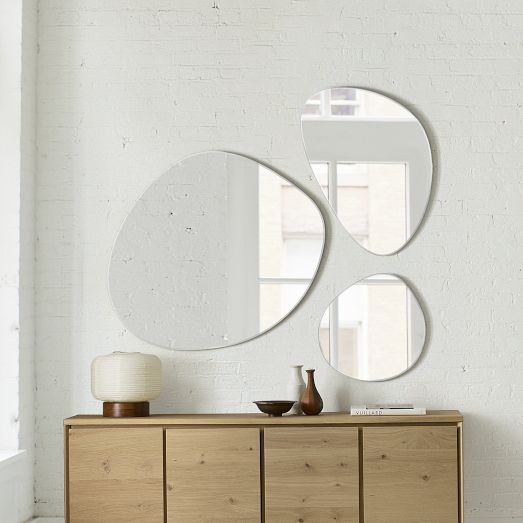 Wall Mirror Set of 3 Frameless Teardrop Silhouette Organic Modern