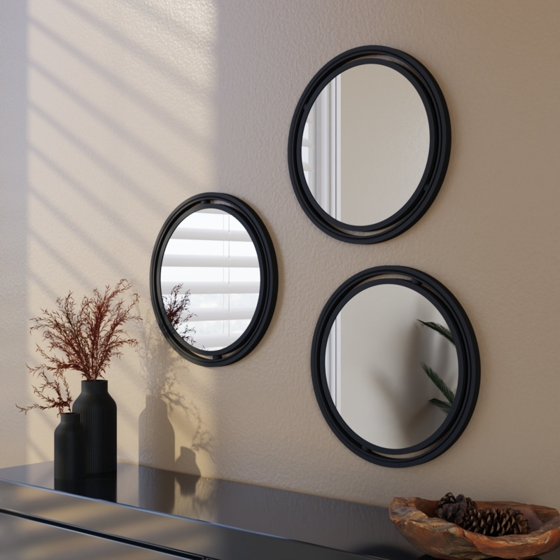 Wall Mirror Set of 3 with Slim Wood Frames, Scandinavian Entryway Decor