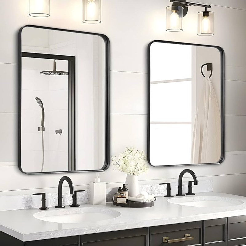 Wall Mirror Set of Two Thin Black Frame Vertical Farmhouse Style