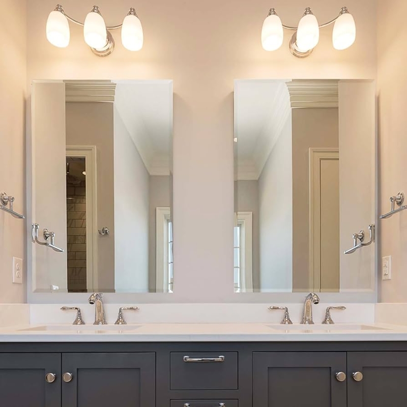 Wall Mirror Set Symmetrical Pairing Frameless Beveled Edge