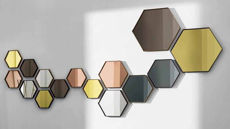 Wall Mirror: Sleek Hexagonal Glass with Matte Slim Black Frame profile