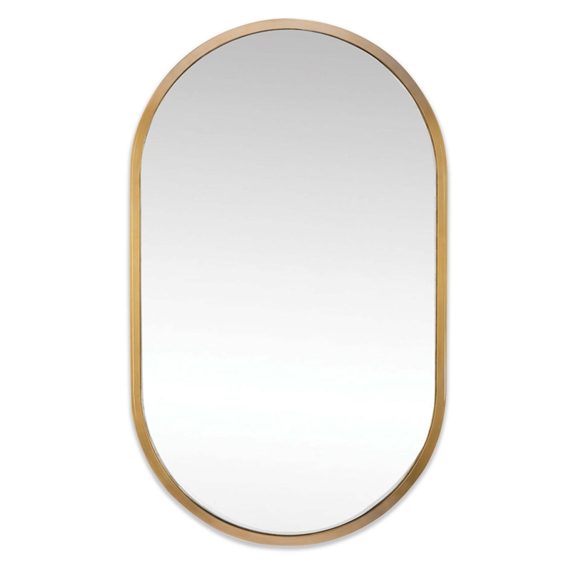 Wall Mirror Slender Brass Frame Oval Minimalist Design