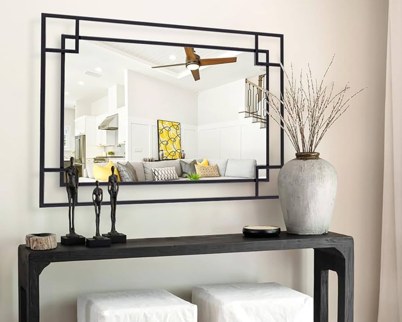 Wall Mirror Slim Black Frame, Large Scale Rectangular Wall Mirror