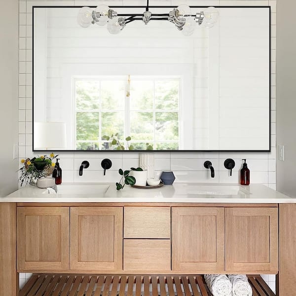 Wall Mirror Slim Black Metal Frame Extra Large Rectangle Farmhouse