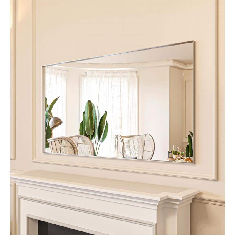 Wall Mirror Slim Silver Frame Horizontal Rectangle, Contemporary Console