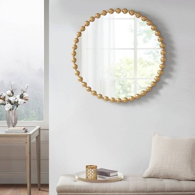 Wall Mirror Spherical Detail Beaded Frame Glam Transitional Style