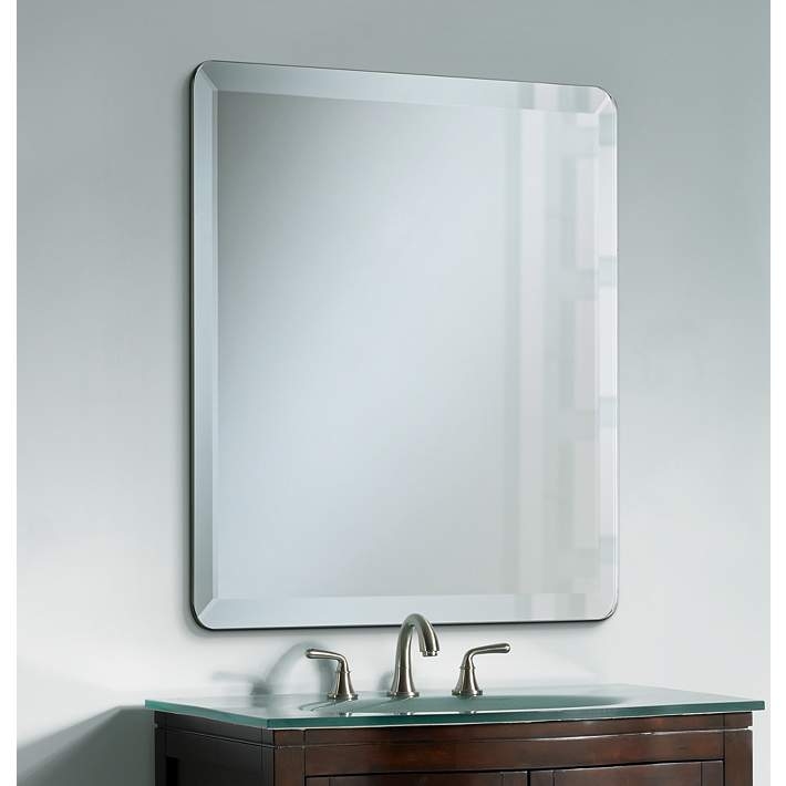 Wall Mirror Square Silhouette Frameless Beveled Edge Contemporary Style