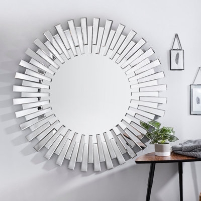 Wall Mirror Starburst Silhouette Beveled Glass Rays, Glam Entryway Decor
