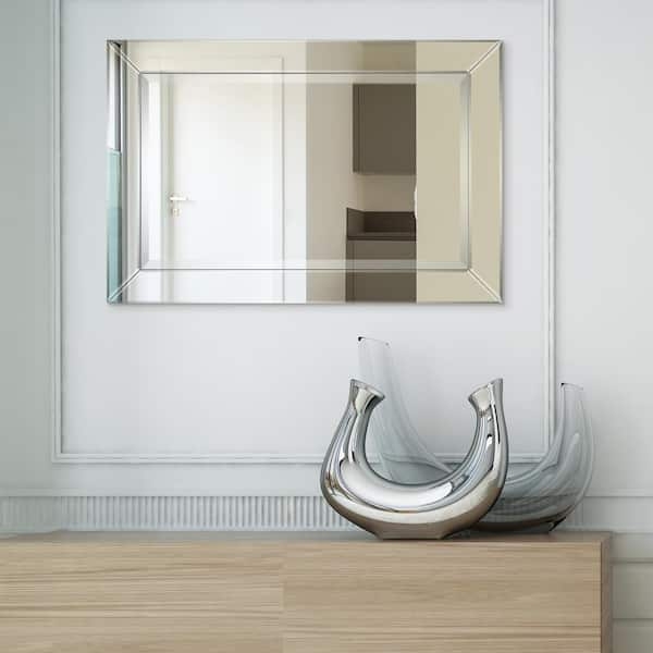 Wall Mirror Stepped Art Deco Frame Antique Silver Geometric