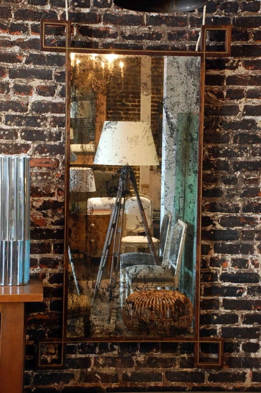Wall Mirror, Tall Arched Windowpane, Rouille Finish, French Industrial Style