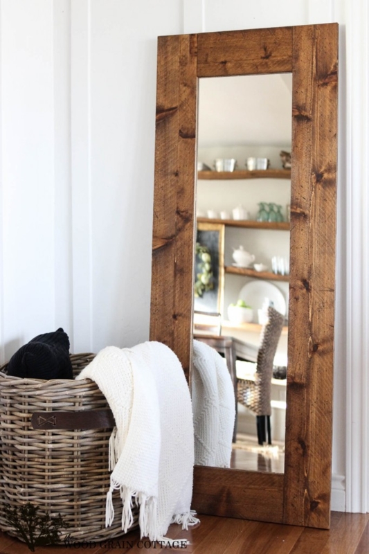 Wall Mirror Thick Wood Frame Shiplap Background Rustic Farmhouse Styling