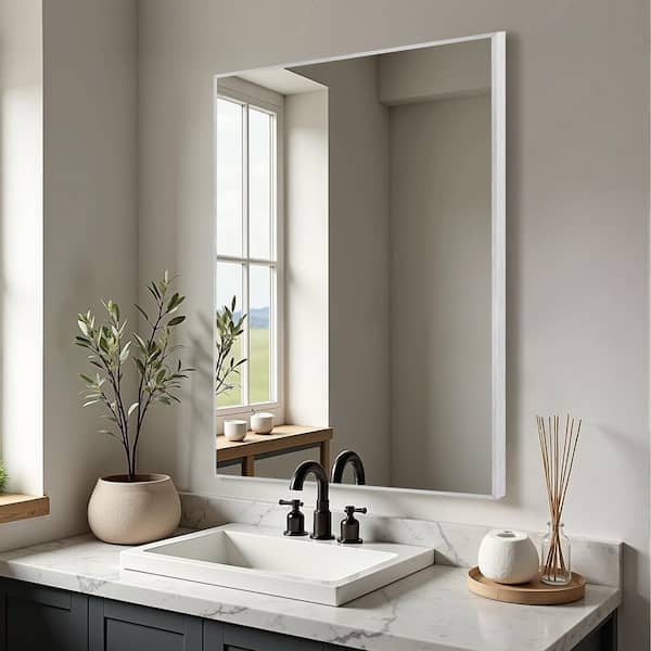 Wall Mirror Thin Edged Silver Aluminum Alloy Right Angled Rectangle Sleek