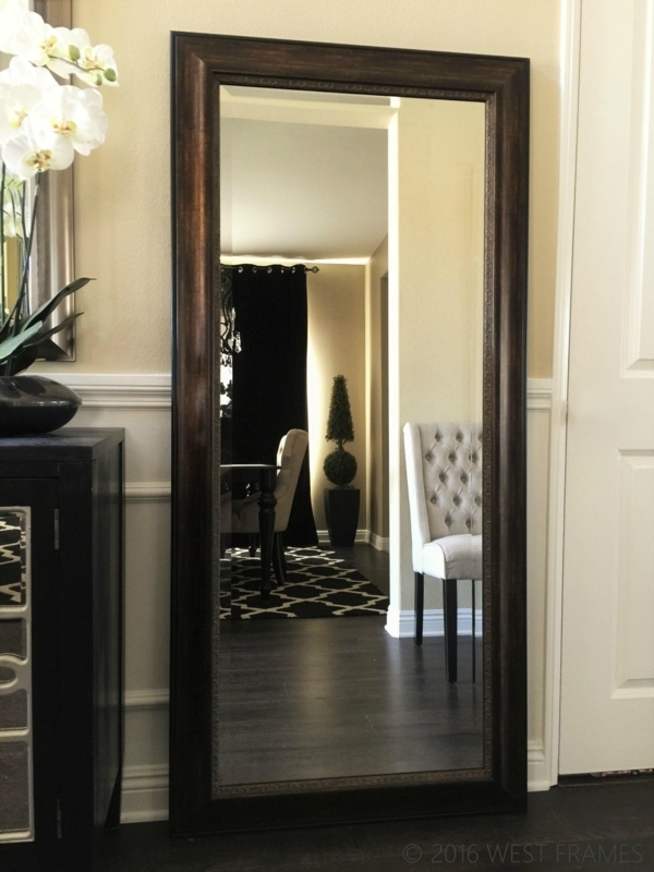 Wall Mirror Traditional Beveled Dark Brown Gold Inner Trim