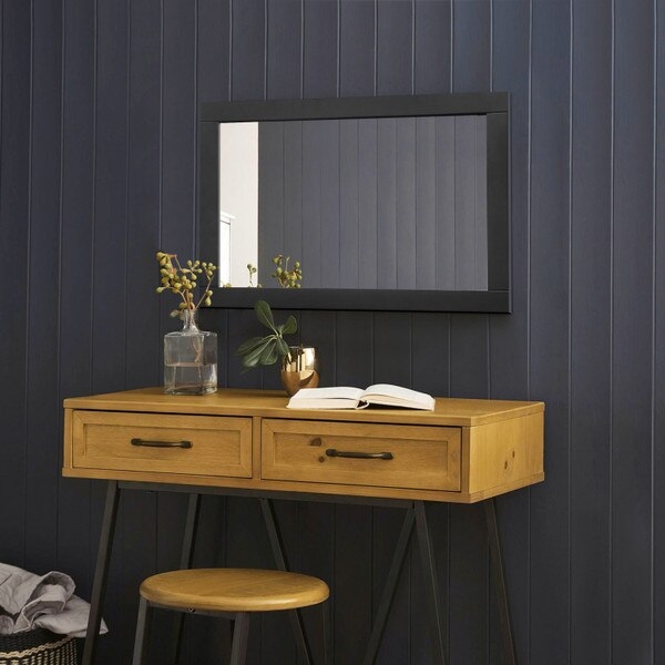 Wall Mirror Traditional Rectangular Clean Lines Dark Wood Tone