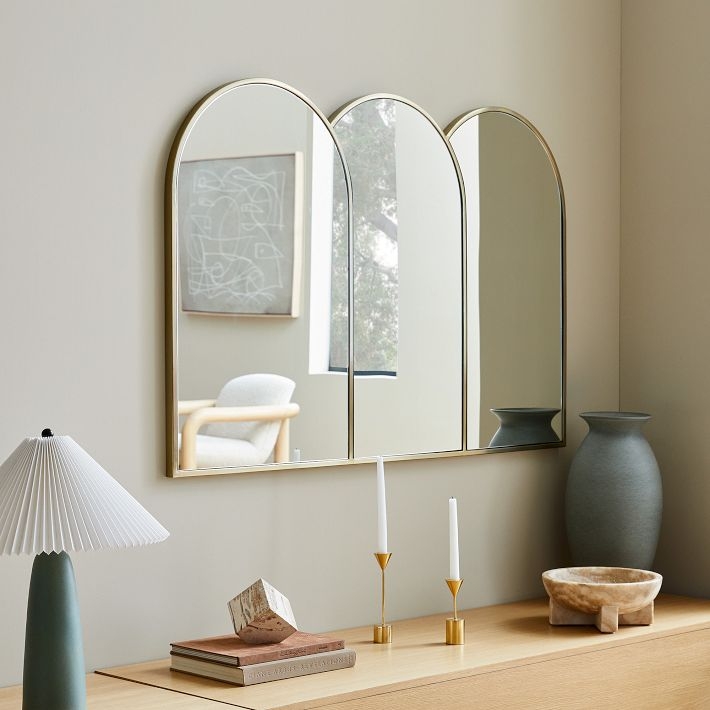 Wall Mirror Triple Arched Design, Triptych Silhouette Entryway Mirror
