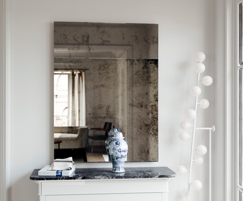Wall Mirror Trumeau Style Frameless Antiqued Foxed Glass Oversized