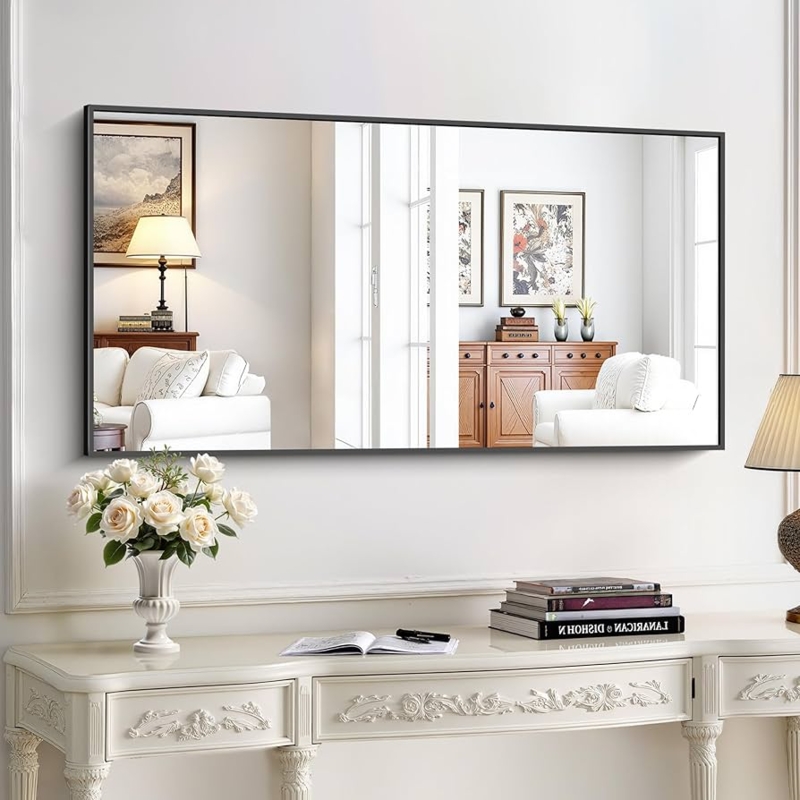 Wall Mirror Ultra Slim Frame Oversized Scale Vertical Mount Modern