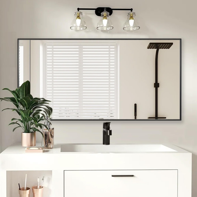 Wall Mirror Ultra Thin Bezel Matte Black Modern Entryway
