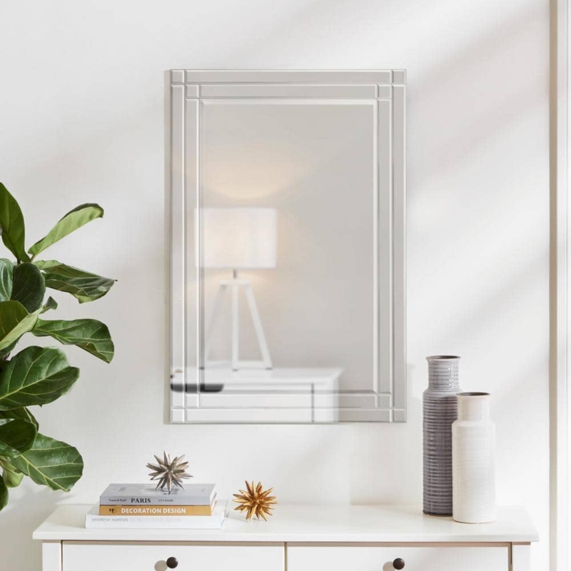 Wall Mirror Ultra Thin Matte Black Frame Beveled Edge Vertical Mount