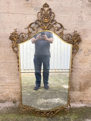 Wall Mirror Venetian Brass Frame Tiered Mirrored Border Ornate Scrollwork