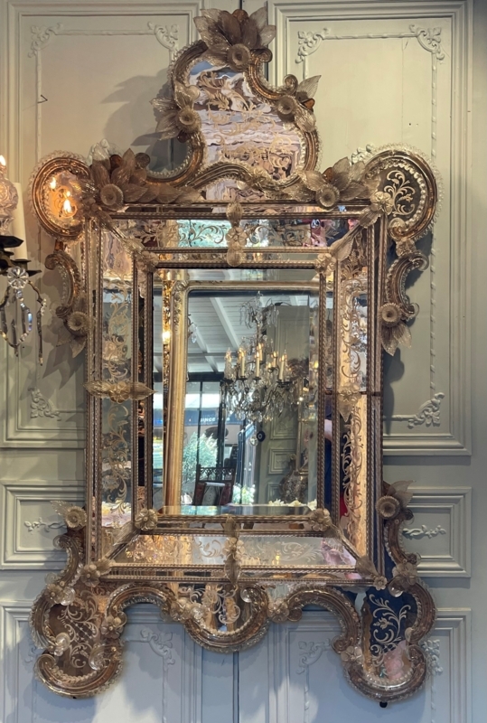 Wall Mirror Venetian Ornate Tiered Cresting Hand Etched Floral Details