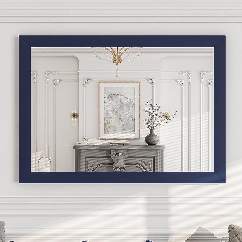 Wall Mirror Vibrant Blue Wood Frame Recessed Molding Transitional