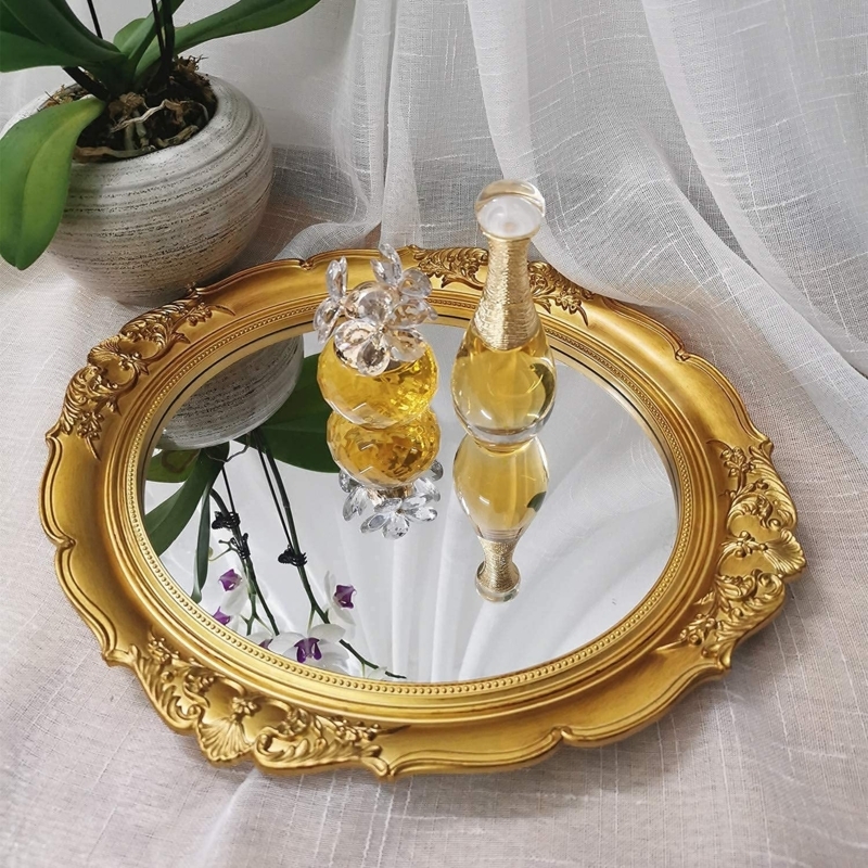 Wall Mirror Vintage Gold Shield Shape Hanging Chain Entryway Decor