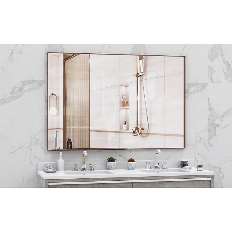 Wall Mirror Walnut Finish Thin Profile Oversized Bathroom Decor