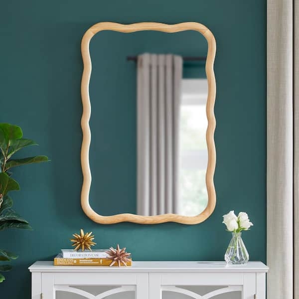 Wall Mirror Wavy Edge Natural Wood Scalloped Organic Decor
