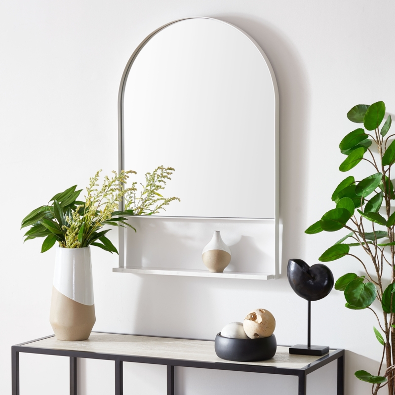 Wall Mirror: White Matte Finish Unique Double Arch Crown Detail