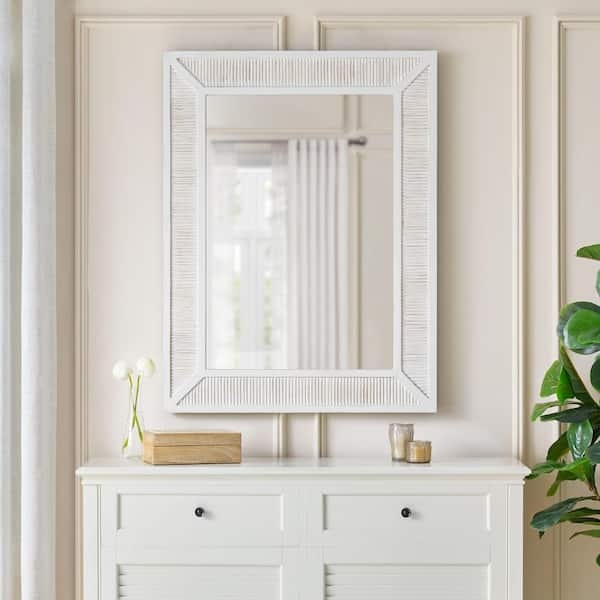 Wall Mirror Whitewashed Distressed Frame, Coastal Weathered Wood