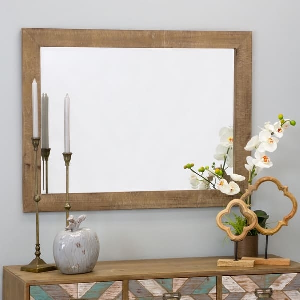Wall Mirror Wide Frame Flat Profile Nutmeg Finish Wood Toned
