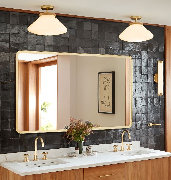 Wall Mirror Wide Horizontal Dark Metal Frame Modern Transitional Style