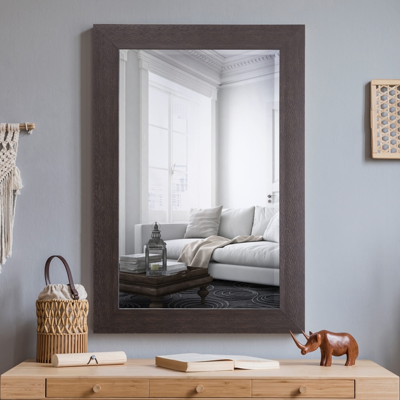 Wall Mirror Wide Profile Beveled Edge Matte Dark Finish